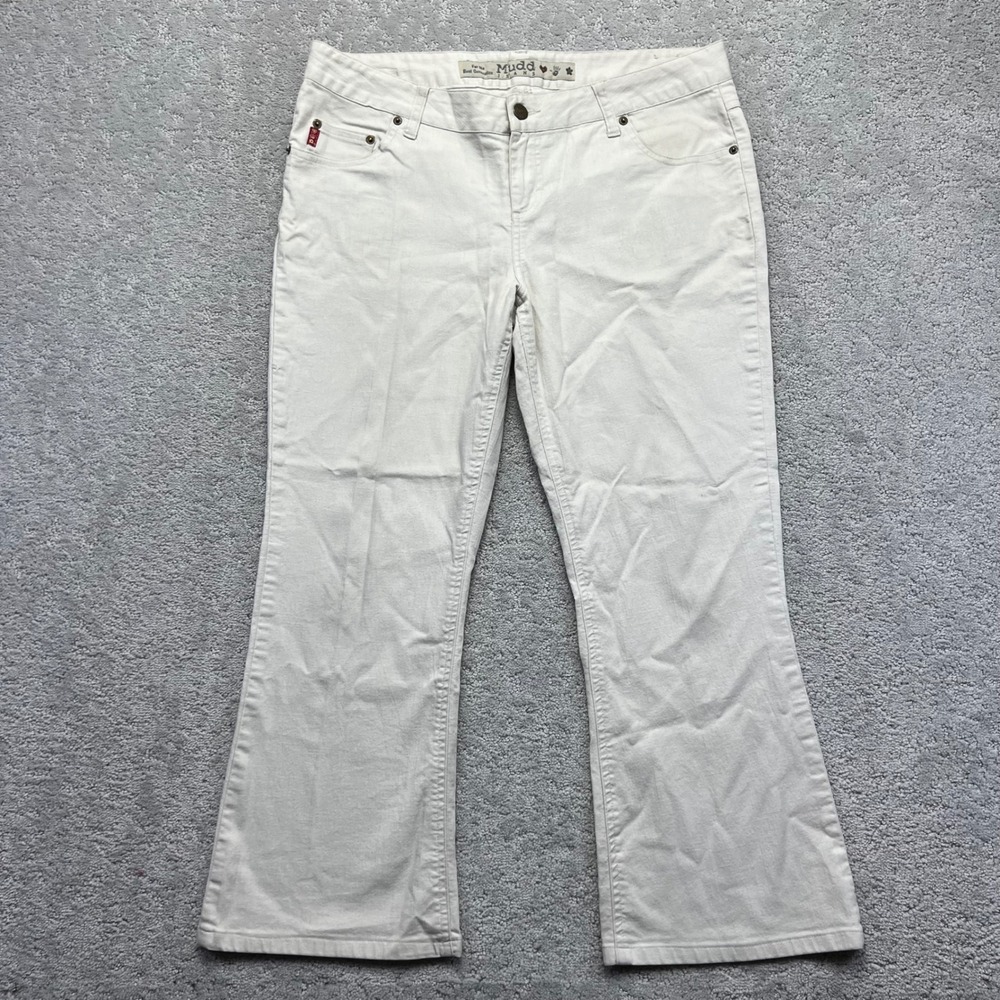 VINTAGE Y2k Mudd Jeans Capri Pants‎ Womens 13 Off White Flare Leg Low Rise